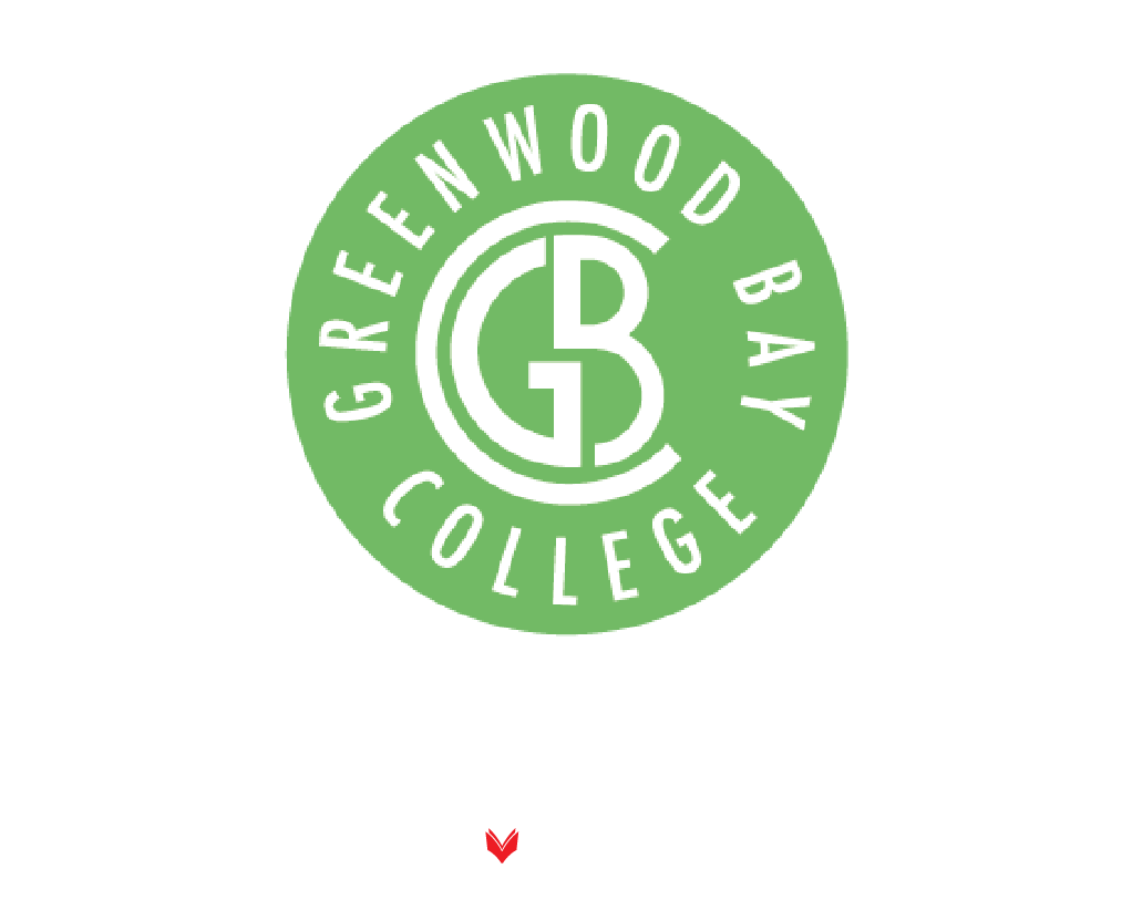 The logo for greenwood bay college is green and white