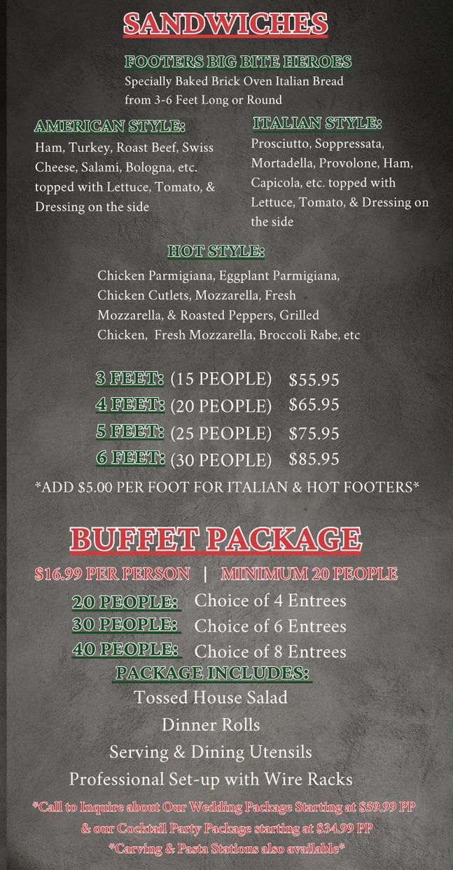A menu for a restaurant with a buffet package on it.
