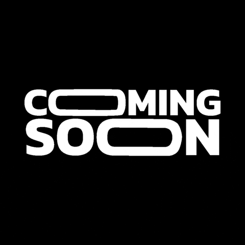 A white logo that says `` coming soon '' on a black background.