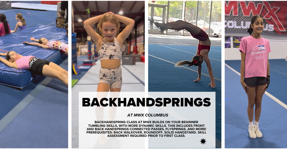 A girl is doing a handstand on a mat in a gym.