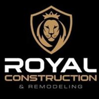 Royal Construction & Remodeling logo with gold lion crest on black background