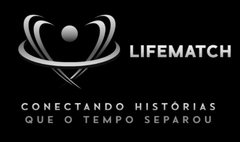 Logotipo da LifeMatch, uma marca que conecta pessoas. Contém um design abstrato e o slogan 