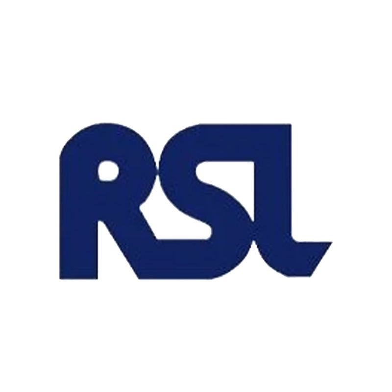 A blue rsl logo on a white background