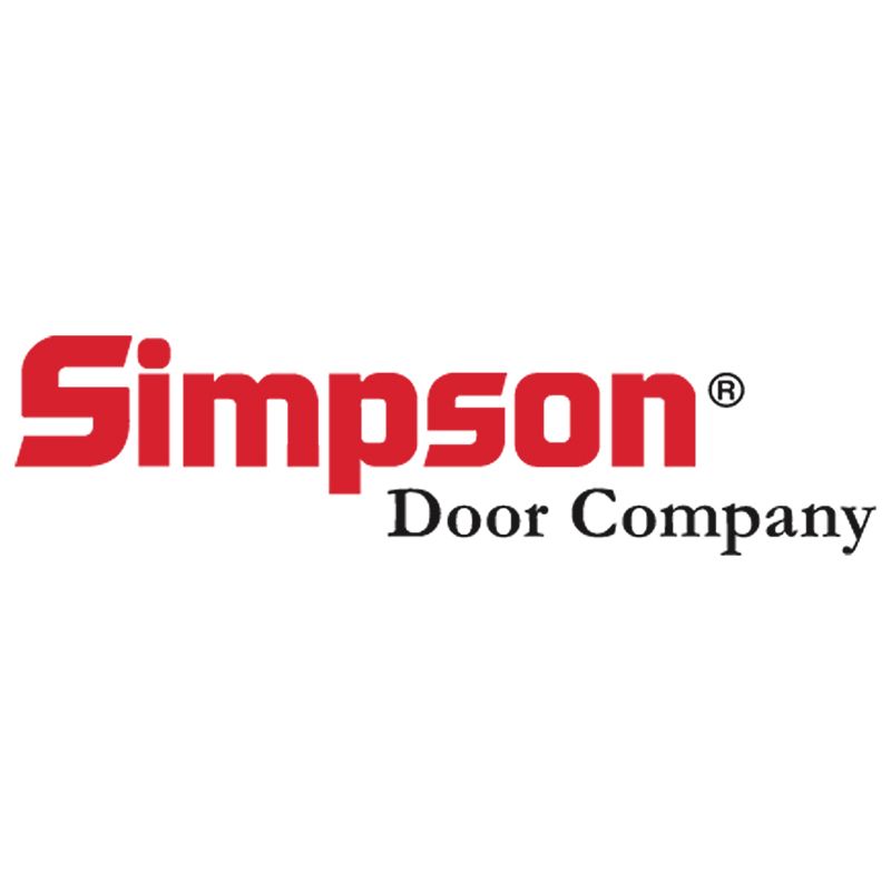 A red logo for simpson door company on a white background
