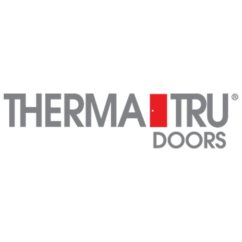 The logo for therma tru doors is on a white background.