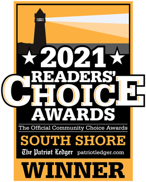 2021 Readers’ Choice Awards South Shore winner badge in orange, black, and white