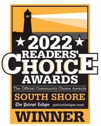 2022 Readers’ Choice Awards winner badge for South Shore, black and gold with lighthouse icon