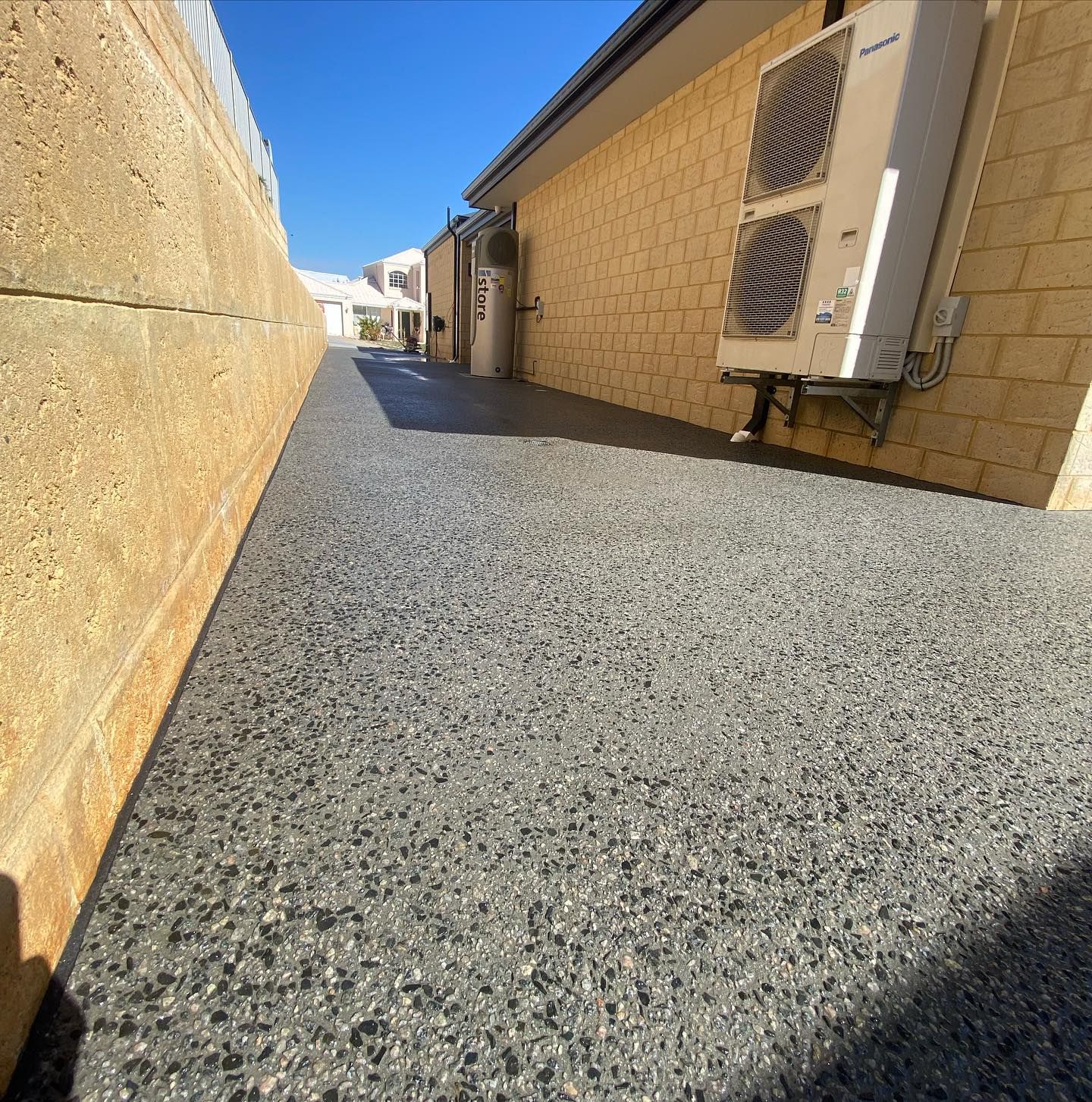 exposed aggregate side entrance close up of concrete mix