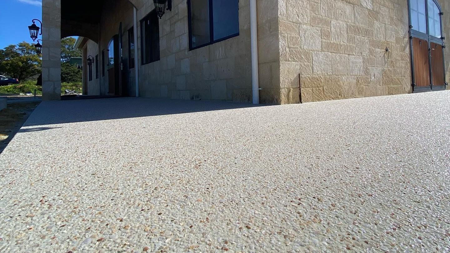 Exposed aggregate around horse stables Exposed aggregate around horse stables