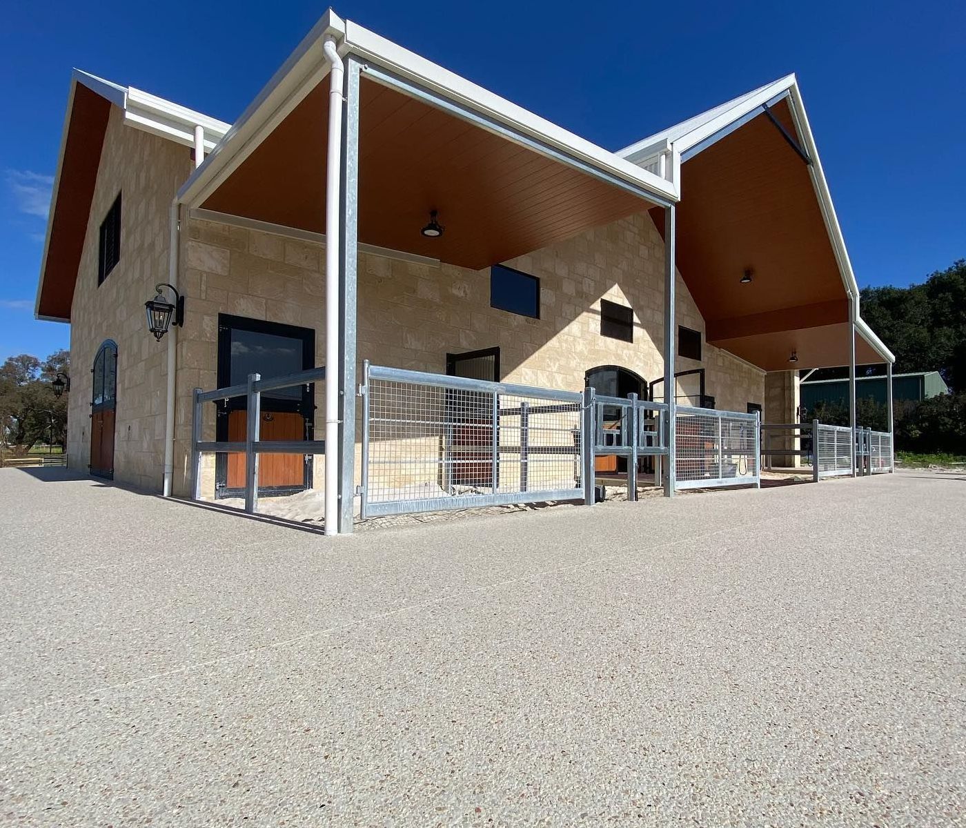 exposed aggregate finish around horse stables