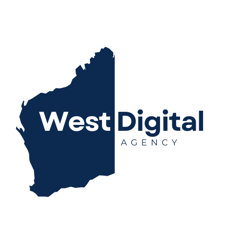 West Digital Agency logo in white on a dark blue silhouette of Western Australia
