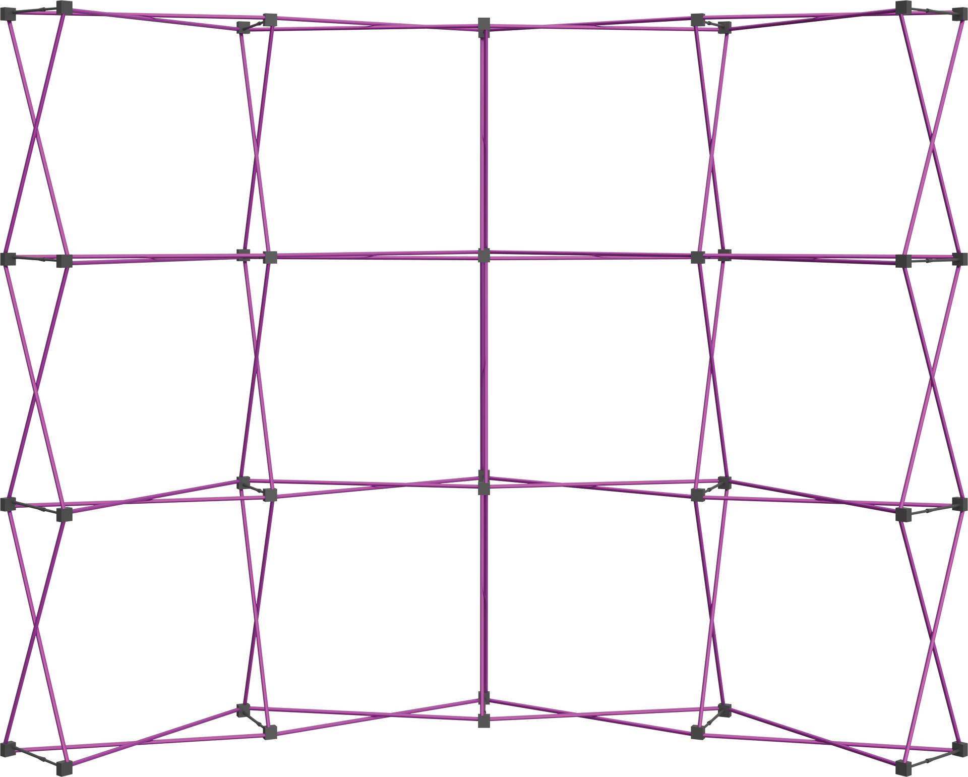 A purple wire frame on a white background for trade show. 