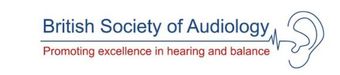 Logo for the British Society of Audiology with a line drawing of an ear featuring a heart rate pulse line.