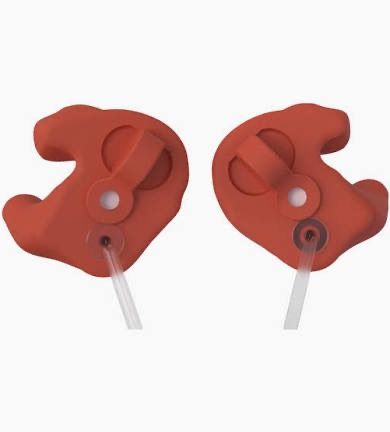 Two red plastic valve handles with white stems on a white background