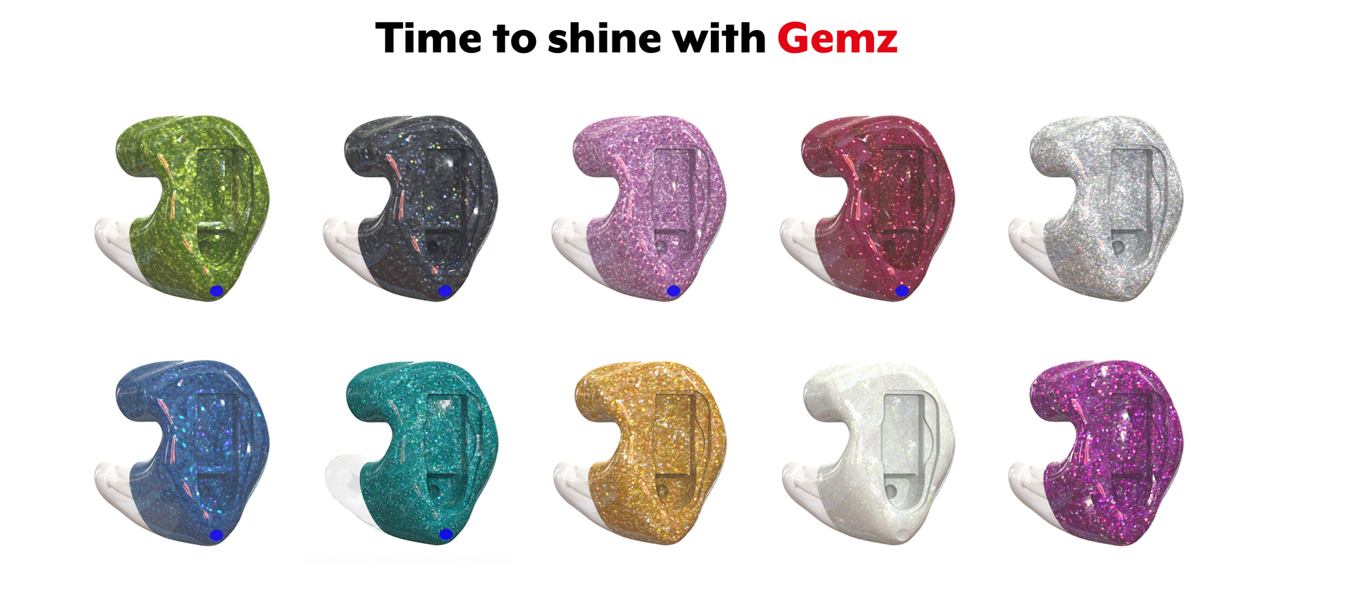 Ten colorful gemstone earrings under the text “Time to shine with Gemz”
