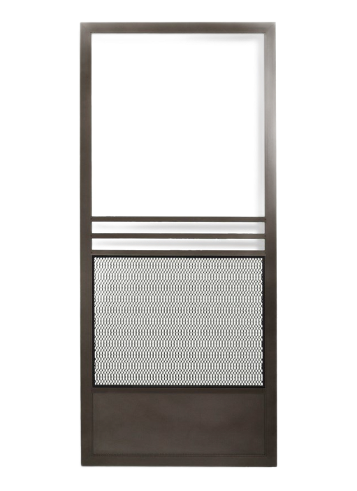Pewter aluminum-frame swinging screen door at Tashman Home Center