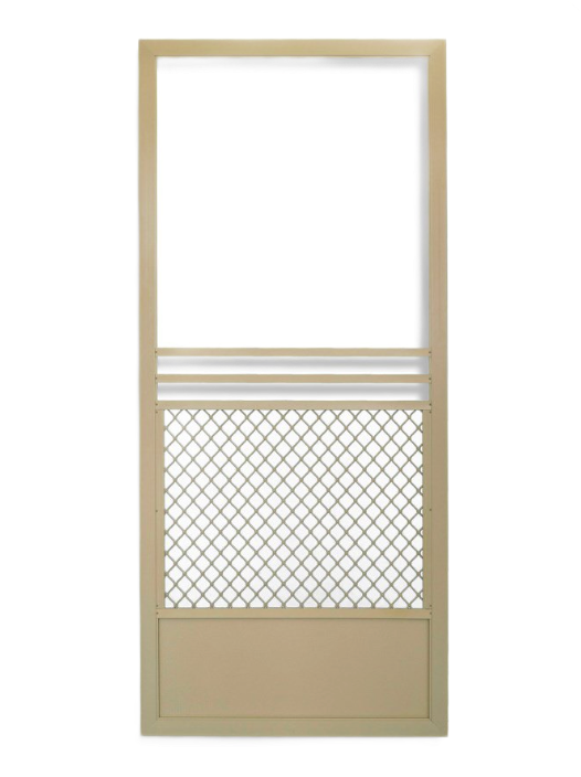 Champagne gold-frame swinging screen door at Tashman Home Center
