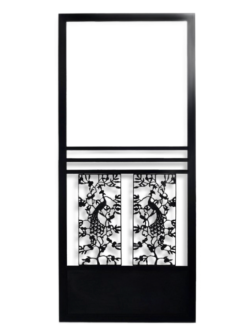 Black-frame swinging screen door from Tashman Home Center