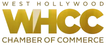West Hollywood Chamber of Commerce gold logo with stylized “WHCC” text