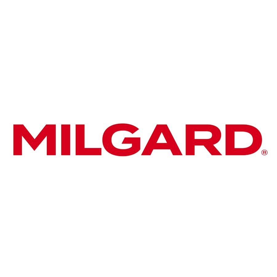 Milgard Windows & Doors logo: white text on a red circle.