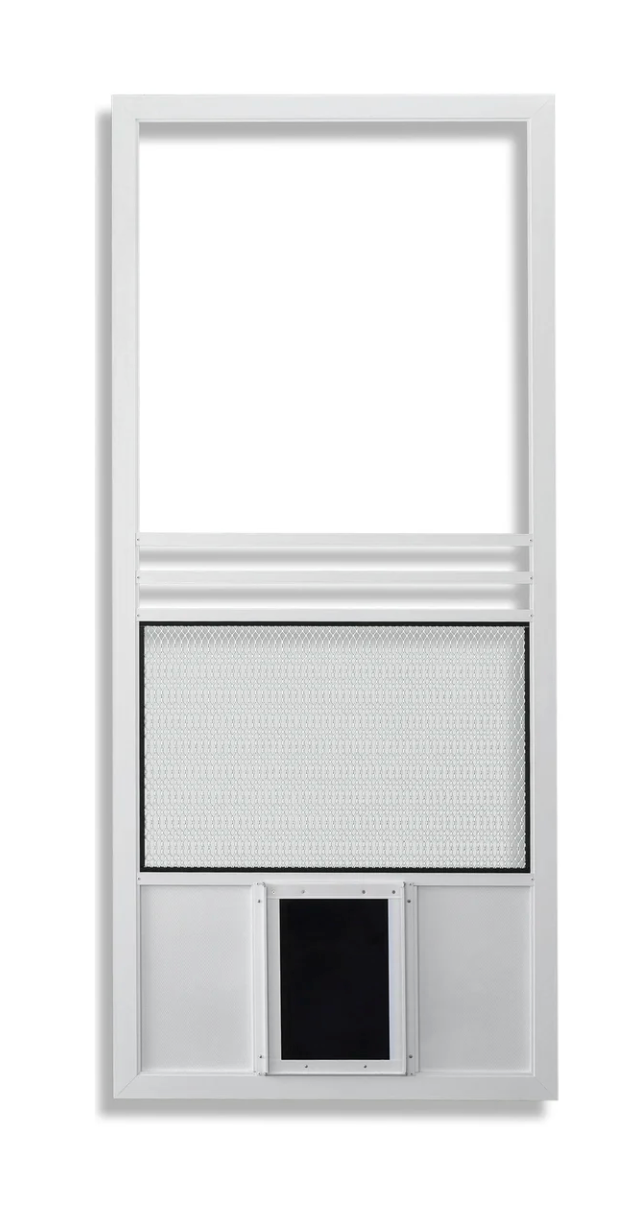 Tall white speaker or vent panel with a large blank top section and small black opening at the bottom.