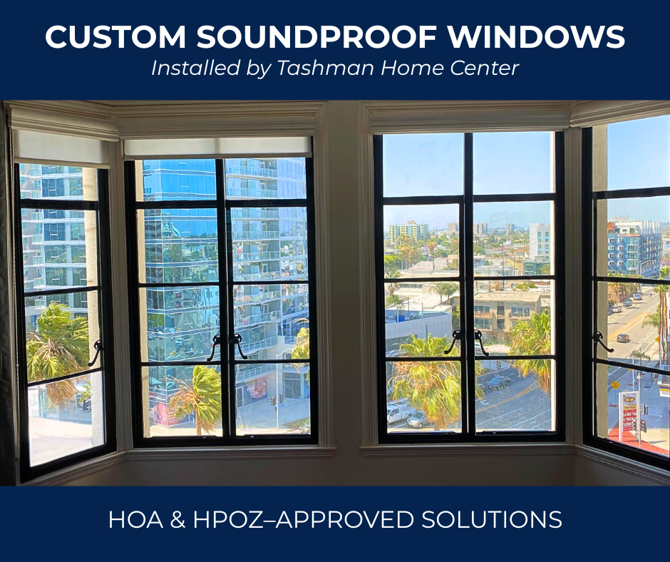 Custom soundproof windows in a bright apartment with city views, HOA & HPOZ-approved solutions.