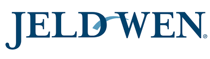 JELD-WEN logo in dark blue with a curved blue accent over the