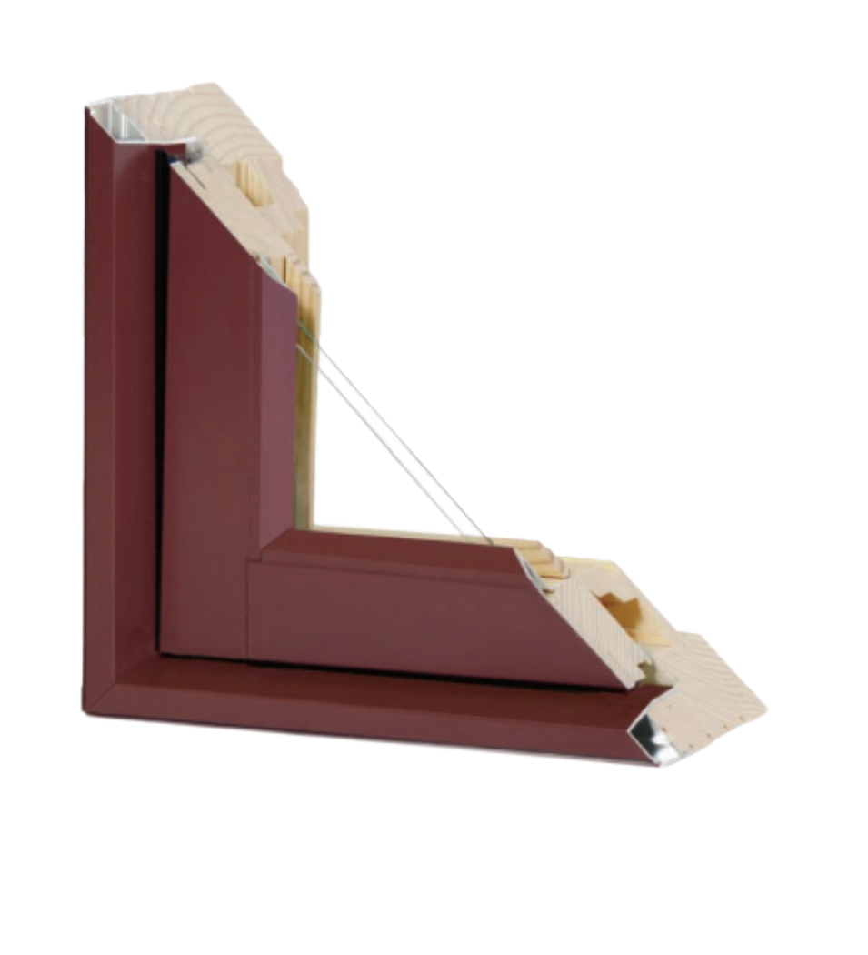 Maroon L-shaped picture frame corner with clear protective film and beige corner protectors