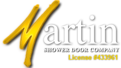 Logo for Martin Shower Door Company: stylized gold