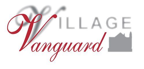A logo for village vanguard with a silhouette of a house.