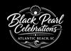 Black Pearl Celebrations logo with pearl shell, black-and-white oval design, Atlantic Beach, SC