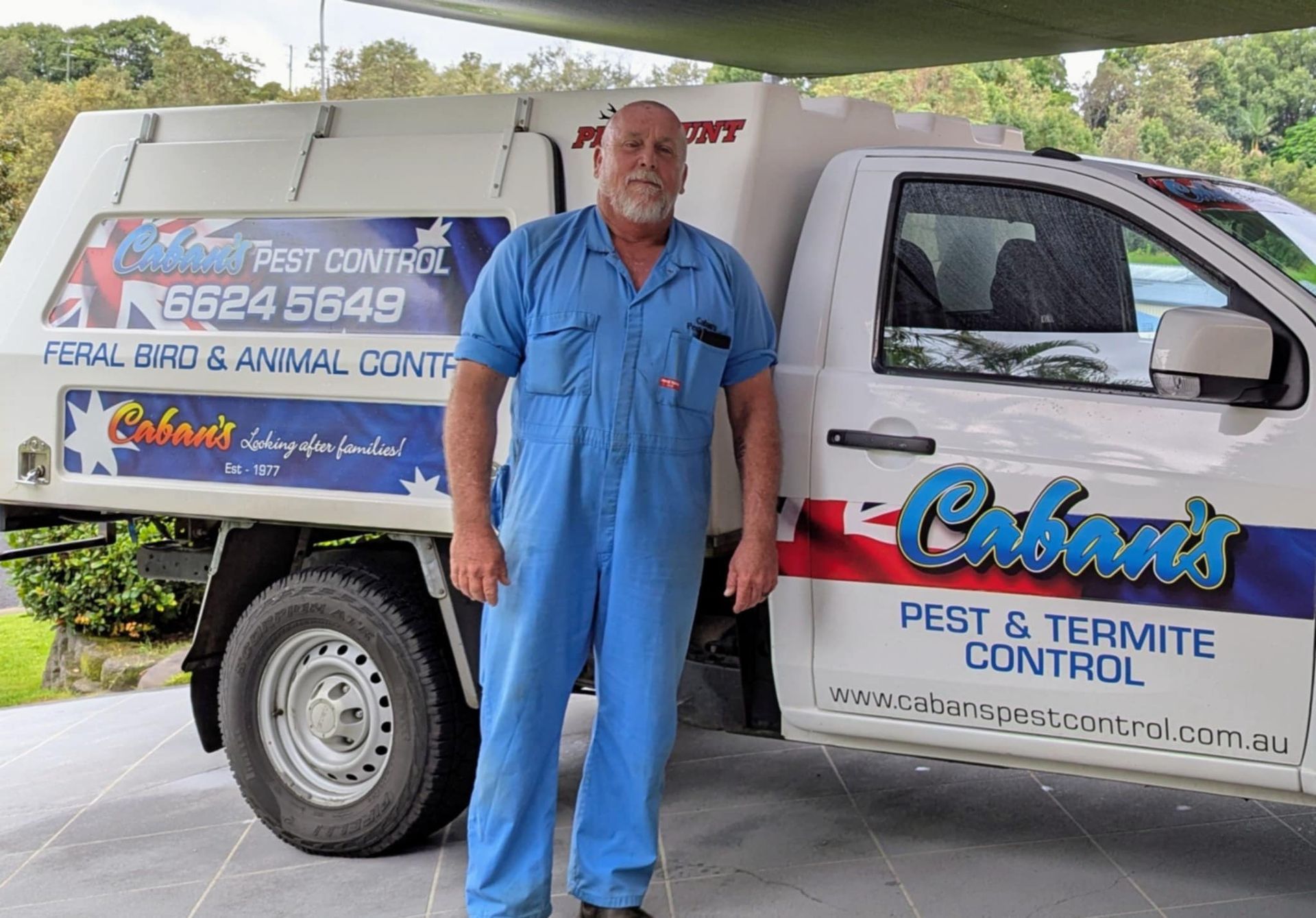 A man standing in front of a Caban's Pest Control truck — Caban's Pest Control In Goonellabah, NSW