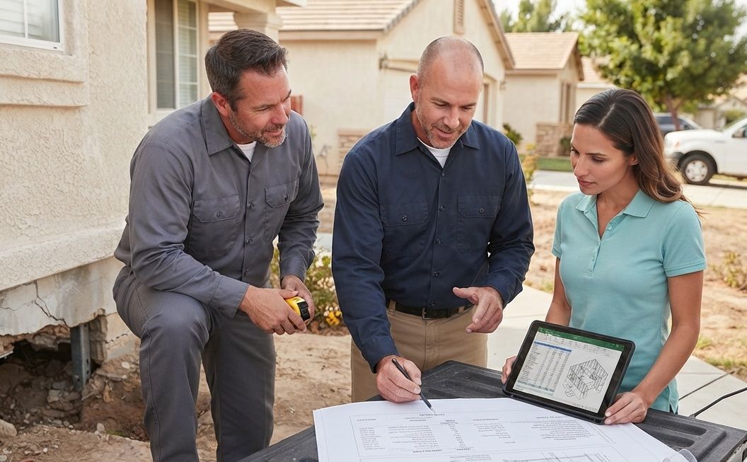 Foundation contractor assessing repair costs at a property in Tulare, CA
