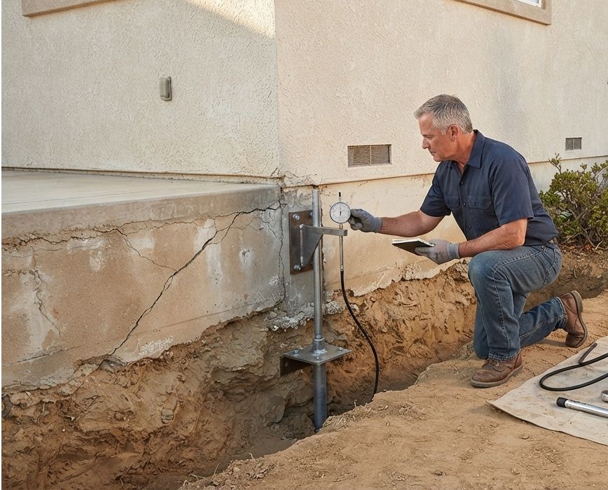 Foundation wall repair project at a home in Tulare, California