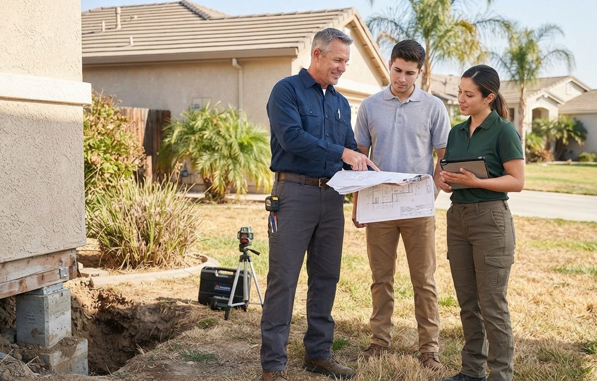 Settlement repair project completed with helical piers in Tulare