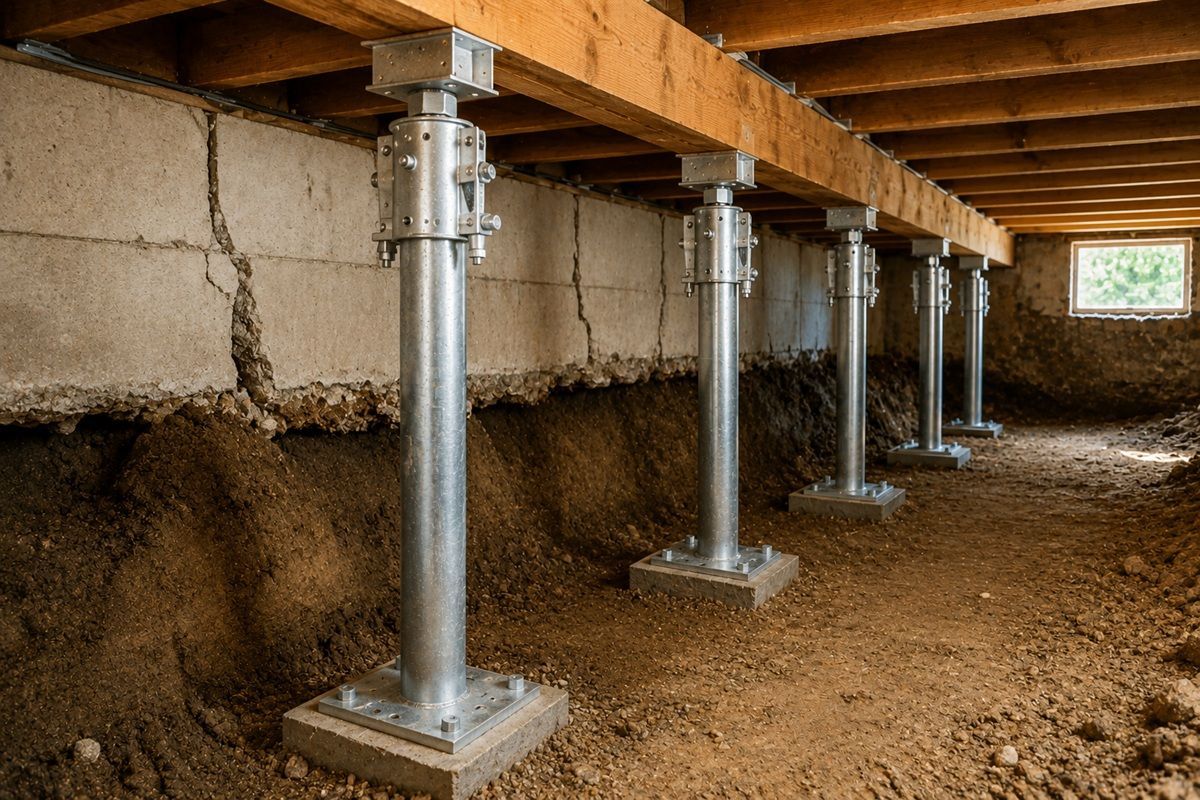 Underpinning support installation completed beneath a home foundation