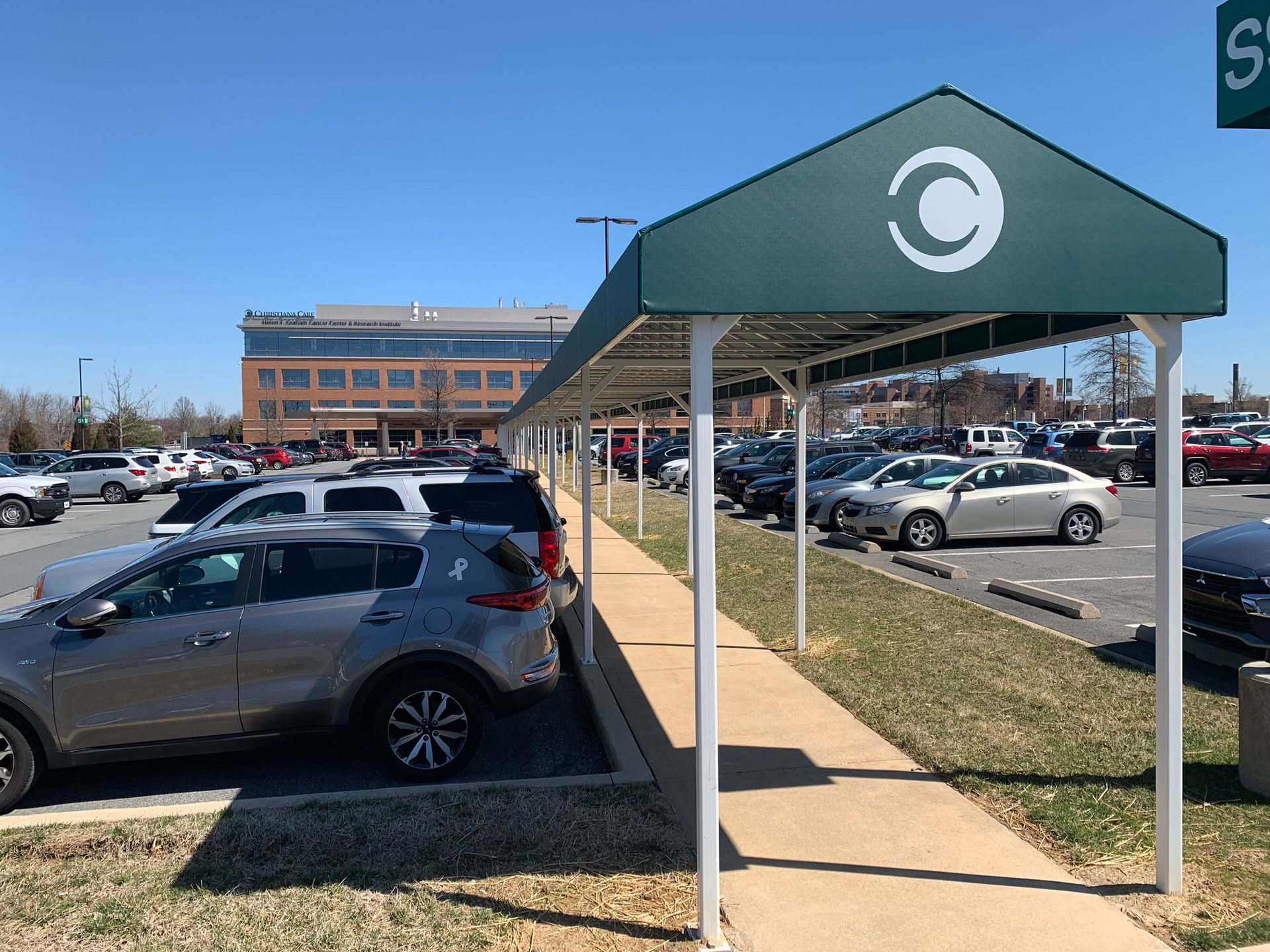 320 ft. awning at a parking lot sidewalk