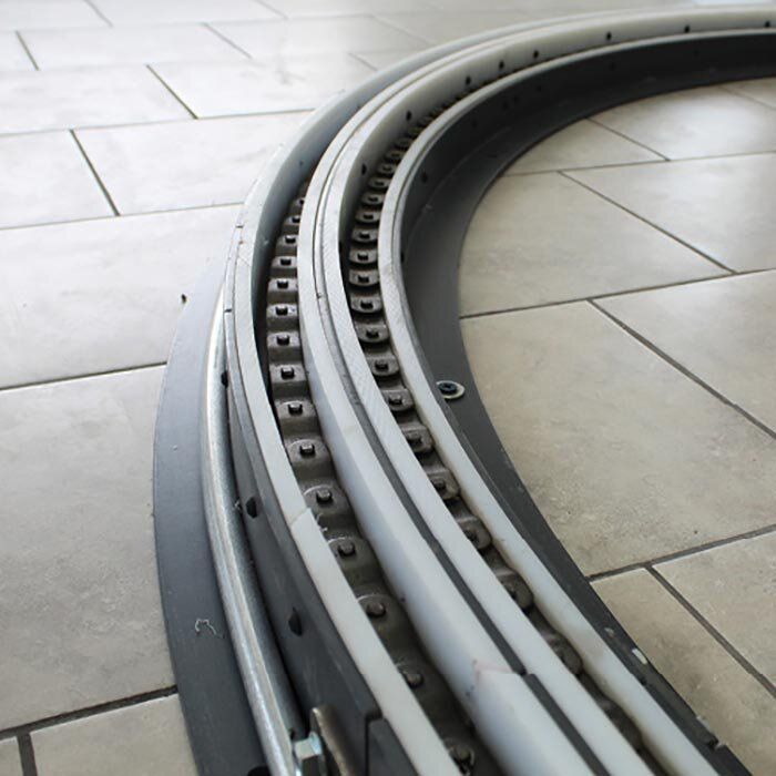 track system for IR cure system