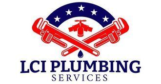 A logo for lci plumbing services with two crossed wrenches and a faucet.