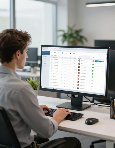 Operatore che consulta il software gestionale presenze