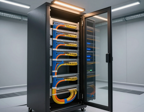 Rack con cablaggio dati e fibra ottica