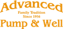 Logo for Advanced Pump & Well in orange text on a white background, featuring the tagline 