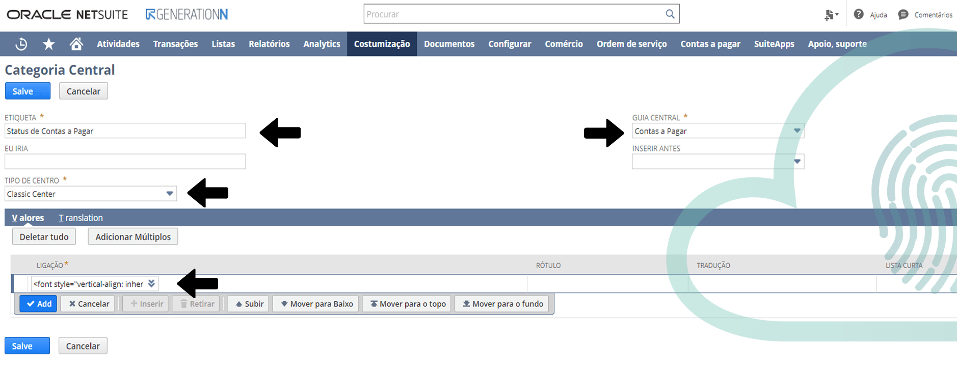 Criando menus suspenso no NetSuite