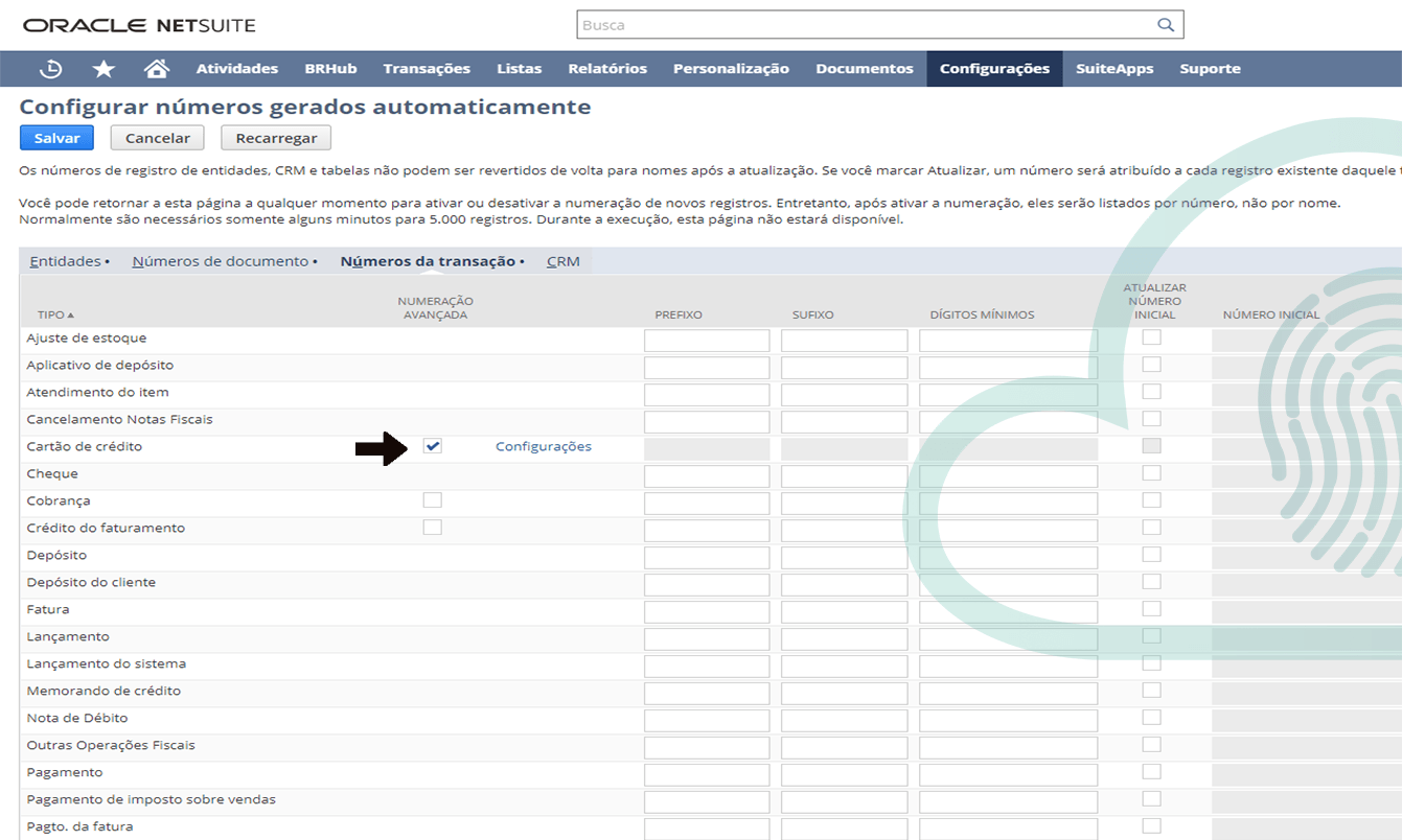 Seleção de Registros Numeração Avançada NetSuite