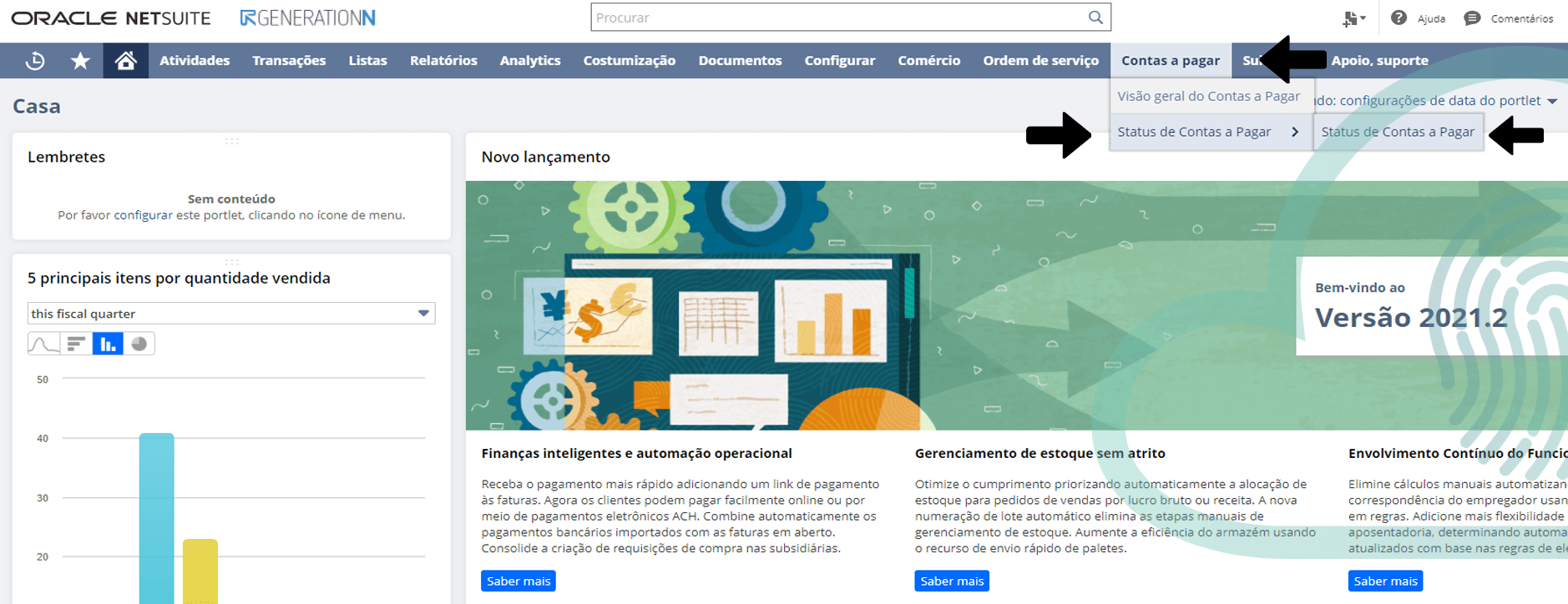 Menu Suspenso Contas a Pagar NetSuite