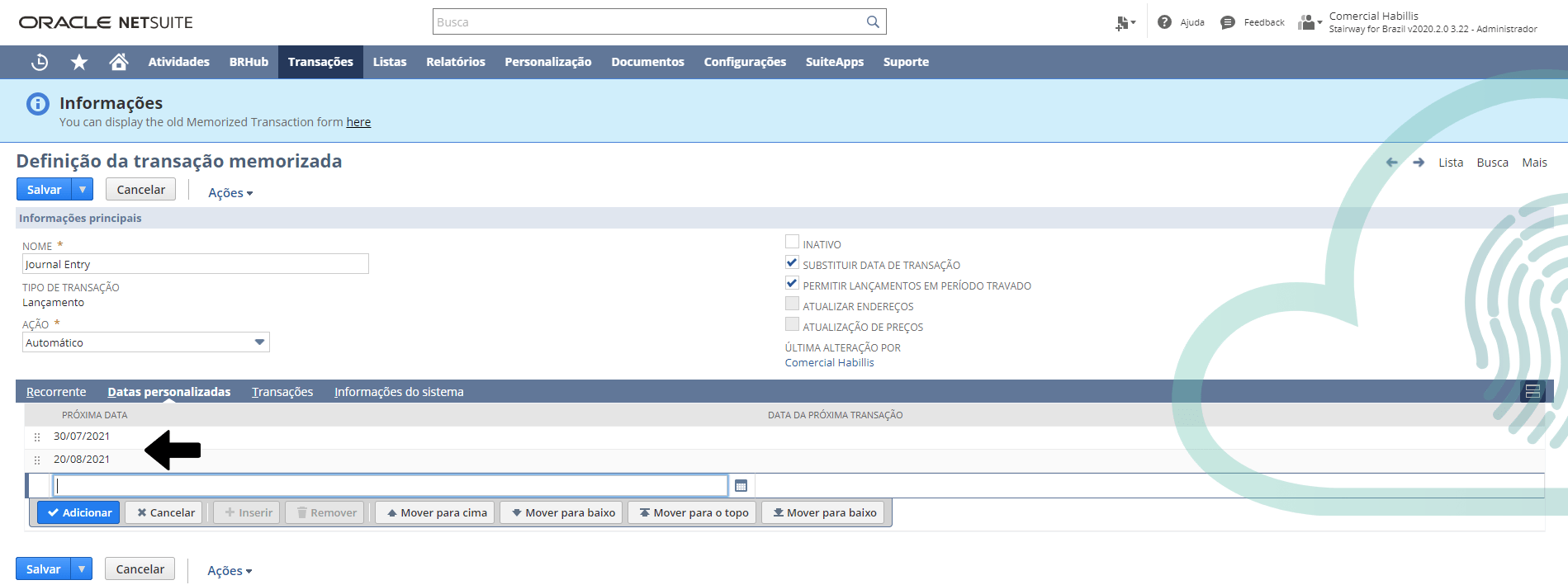 Criando Transações memorizadas no NetSuite