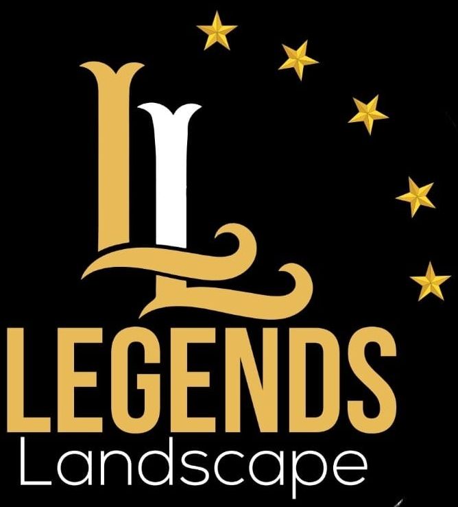 A logo for legends landscape with a black background
