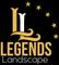 A logo for legends landscape with a black background