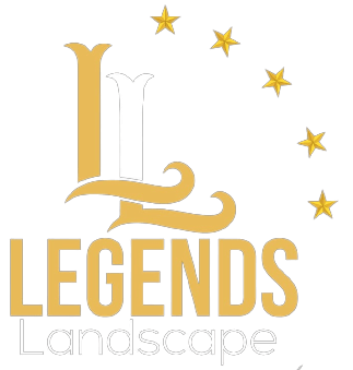 A logo for legends landscape with a letter l and stars.