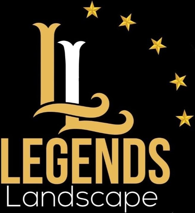 A logo for legends landscape with a black background
